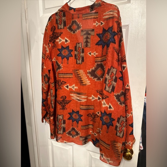 Ralph Lauren Womens Rust Southwest Popover Pleated Blouse L/s Ck Measurements - Picture 7 of 10